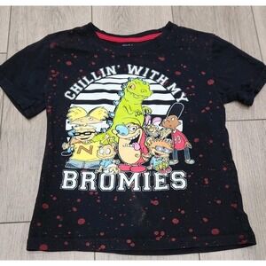 Nickelodeon 90's Toons Rugrats, Ren &‎ Stimpy Graphic TShirt Black Kids Size 8